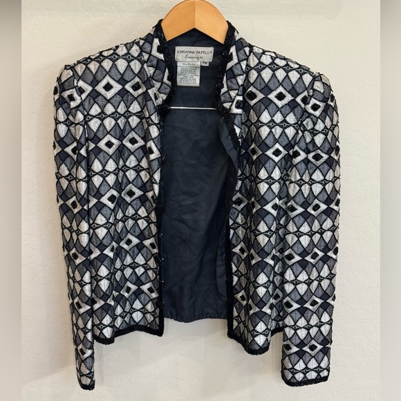 Adrianna Papell Black & White Geometric Open-Front Evening Beaded Jacket - Picture 4 of 4